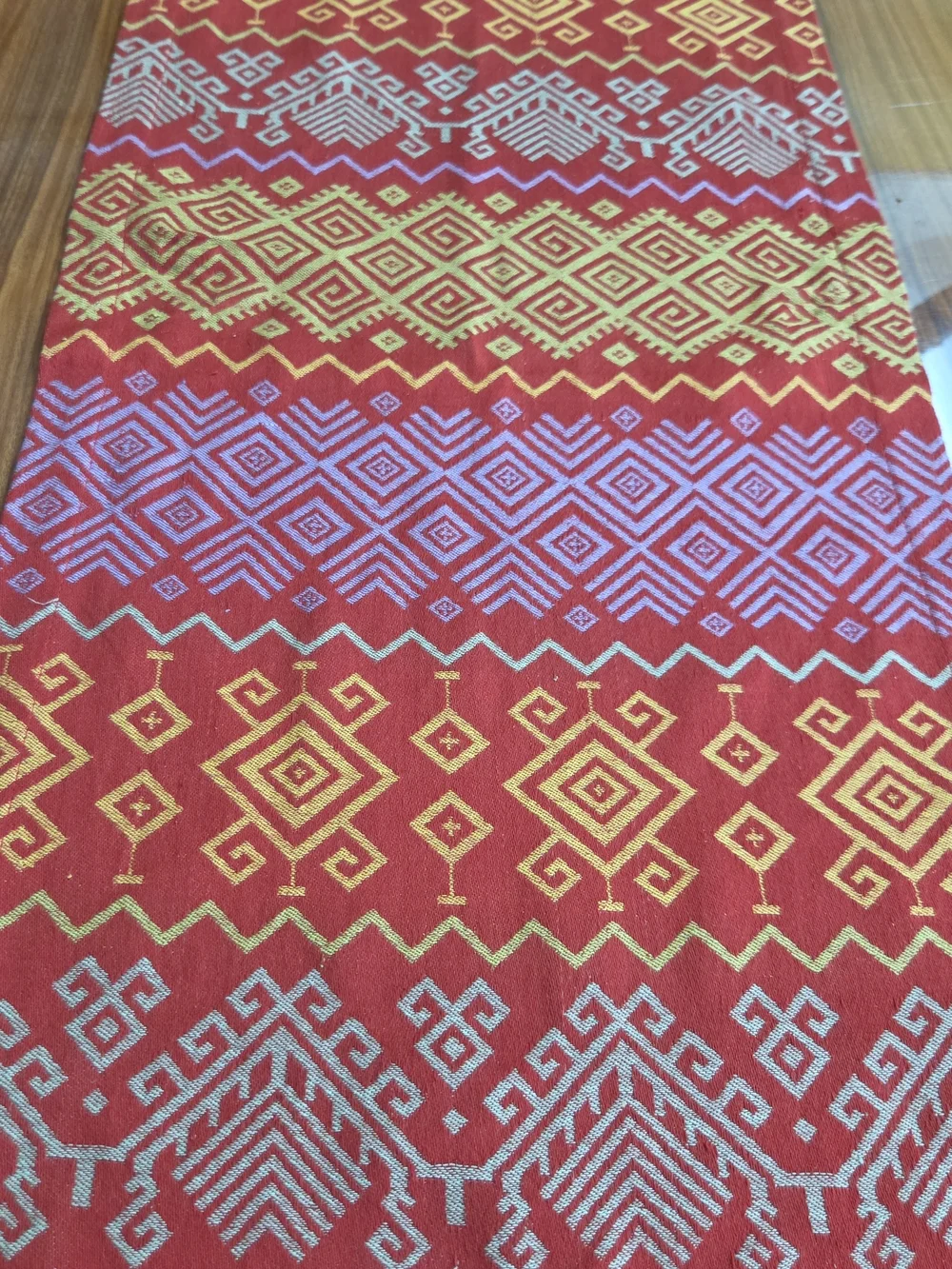 Vibrant Red & Gold Geometric Table Runner 100%Cotton 94